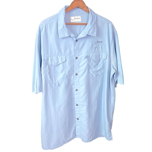 Jawbone Blue Button Up Shirt Short Sleeve Tackle Outdoor Utility Nylon Vented XL - Picture 1 of 5